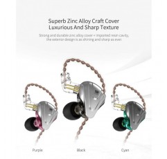 NEX KZ ZSX 5BA + 1DD 6 드라이버 하이브리드 IEM HiFi 인 이어 헤드폰, 아연 합금 페이스 플레이트 0.75mm 2 극 분리형 소음 차단 헤드폰