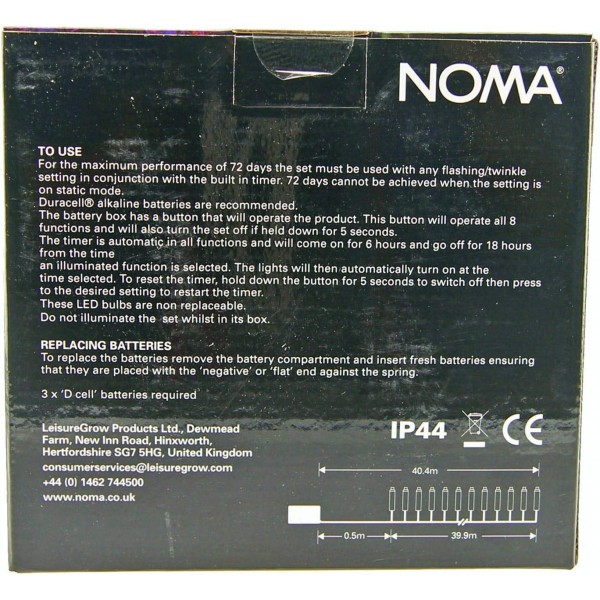 Fit & Forget Battery 400 LED 스트링 : 타이머 다기능 : 실내외 : 멀티컬러 6816006GM 400 LED 멀티컬러, 그린 와이어