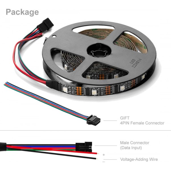 BTF-LIGHTING 개별 주소 지정이 가능한 WS2801 조명 LED 스트립 5050 SMD RGB 32LED/m 3M 9.8피트 96LED IP30 비 방수 블랙 PCB 픽셀 라이트 DC5V 4PIN 거실 침실 주방 DIY 장식용 9.8피트 Ip30 