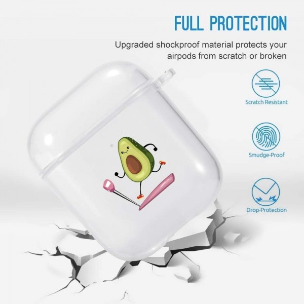 LuGeKe Apple Airpods 1 & 2 케이스(키체인 포함) Sweet Avocado4 디자인이 포함된 Airpods 2용 귀여운 부드러운 투명 충격 방지 보호 케이스