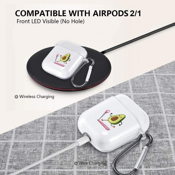 LuGeKe Apple Airpods 1 & 2 케이스(키체인 포함) Sweet Avocado4 디자인이 포함된 Airpods 2용 귀여운 부드러운 투명 충격 방지 보호 케이스