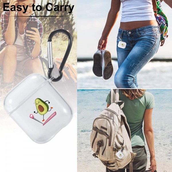LuGeKe Apple Airpods 1 & 2 케이스(키체인 포함) Sweet Avocado4 디자인이 포함된 Airpods 2용 귀여운 부드러운 투명 충격 방지 보호 케이스