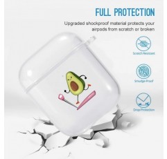 LuGeKe Apple Airpods 1 & 2 케이스(키체인 포함) Sweet Avocado4 디자인이 포함된 Airpods 2용 귀여운 부드러운 투명 충격 방지 보호 케이스