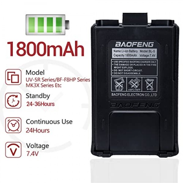 기존 Baofeng UV-5R BL-5 1800mAh 배터리 충전식 지원 BaoFeng UV-5R,BF-F8HP,UV-5X3,UV-5R Plus,UV-5RE 라디오용 USB 직접 충전