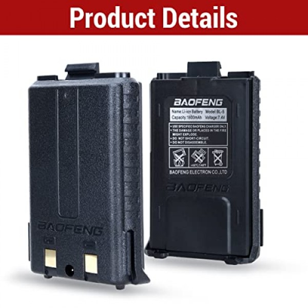 기존 Baofeng UV-5R BL-5 1800mAh 배터리 충전식 지원 BaoFeng UV-5R,BF-F8HP,UV-5X3,UV-5R Plus,UV-5RE 라디오용 USB 직접 충전