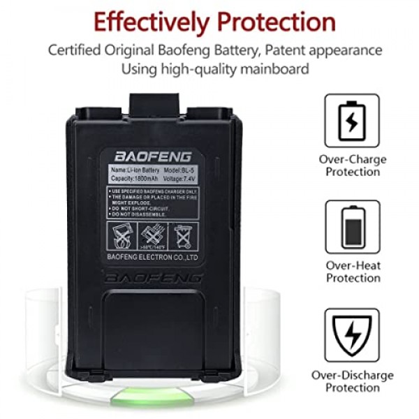 기존 Baofeng UV-5R BL-5 1800mAh 배터리 충전식 지원 BaoFeng UV-5R,BF-F8HP,UV-5X3,UV-5R Plus,UV-5RE 라디오용 USB 직접 충전