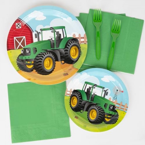 DECORLIFE 트랙터 생일 파티 용품 24인분, 트랙터 접시 및 냅킨 세트, 어린이 남성용 농장 트랙터 생일 장식, 총 96개