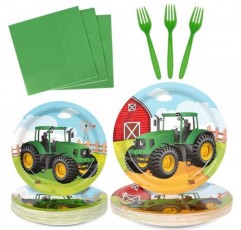 DECORLIFE 트랙터 생일 파티 용품 24인분, 트랙터 접시 및 냅킨 세트, 어린이 남성용 농장 트랙터 생일 장식, 총 96개