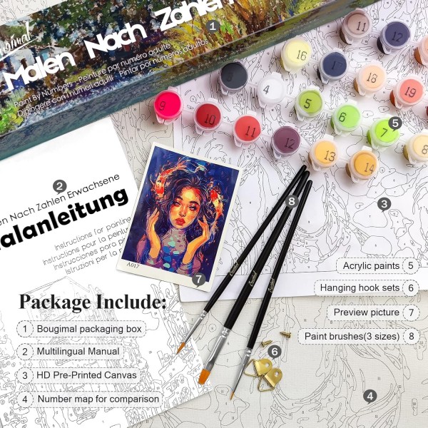 Bougimal Paint by Numbers Adult Landscape With Frames 포함 브러시 및 아크릴 페인트 - 40 x 50 cm Old Magic Tree 1 Without Frame