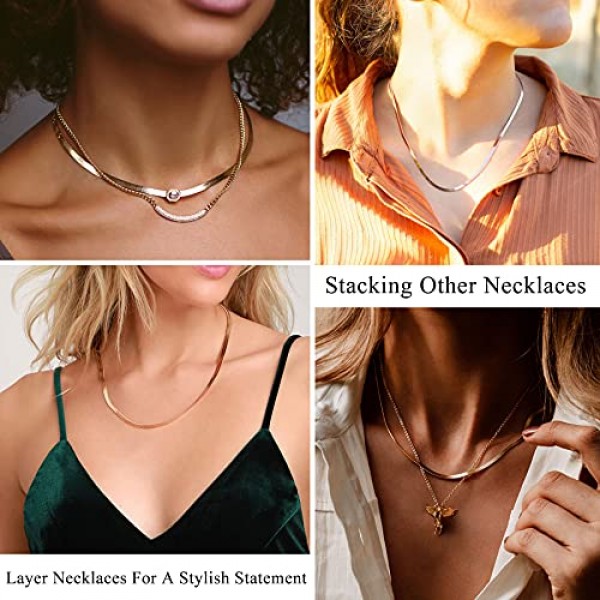 Bestyle 여성용 스네이크 체인 목걸이 스테인레스 스틸 폭 2 mm/5 mm, 실버/골드/로즈 골드