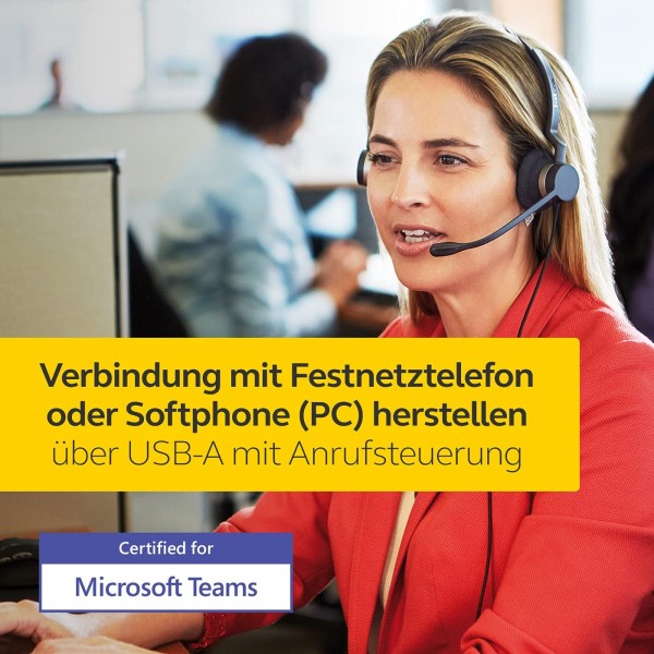 Jabra Biz 2300 USB-A MS 온이어 모노 헤드셋 - 소프트폰 및 탁상 전화기용 컨트롤 유닛이 포함된 Skype for Business 인증 소음 제거 유선 헤드폰, 검은색 USB-A Microsoft Mono