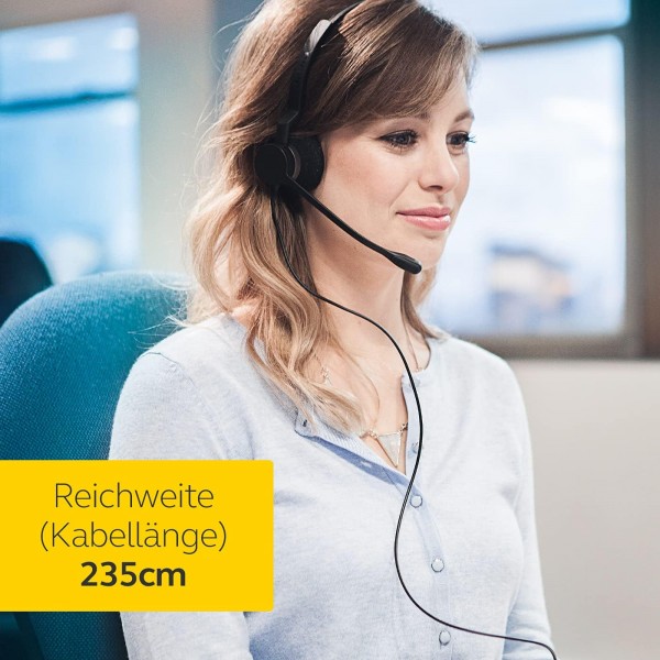 Jabra Biz 2300 USB-A MS 온이어 모노 헤드셋 - 소프트폰 및 탁상 전화기용 컨트롤 유닛이 포함된 Skype for Business 인증 소음 제거 유선 헤드폰, 검은색 USB-A Microsoft Mono
