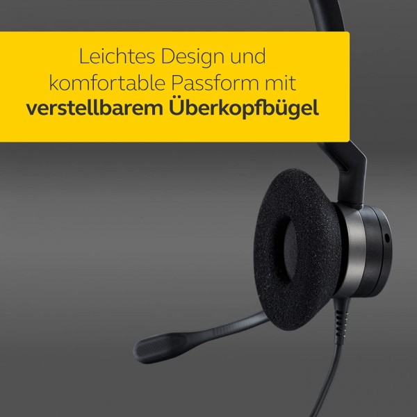 Jabra Biz 2300 USB-A MS 온이어 모노 헤드셋 - 소프트폰 및 탁상 전화기용 컨트롤 유닛이 포함된 Skype for Business 인증 소음 제거 유선 헤드폰, 검은색 USB-A Microsoft Mono