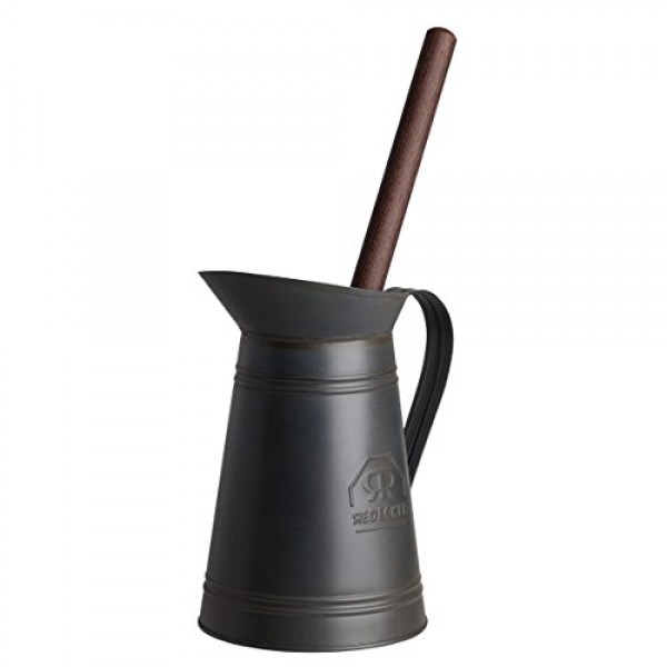 Redecker 다크 코팅 금속 변기 브러쉬 세트, 고급 나일론 변기 브러쉬, 기름칠된 열목 손잡이, 교체 가능한 헤드, 손잡이와 주둥이가 있는 빈티지 디자인, 독일산