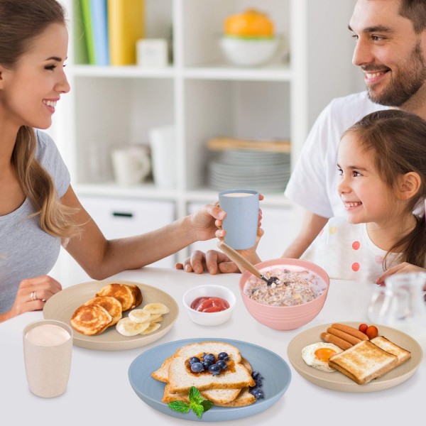 Cainfy 식기 세트, 4개의 친환경 재사용 가능한 접시, 컵, 그릇, 식기 세척기 및 전자 레인지 금고의 깨지지 않는 경량 요리, 18 개