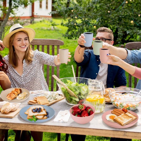Cainfy 식기 세트, 4개의 친환경 재사용 가능한 접시, 컵, 그릇, 식기 세척기 및 전자 레인지 금고의 깨지지 않는 경량 요리, 18 개