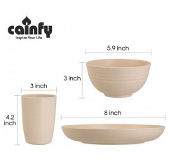 Cainfy 식기 세트, 4개의 친환경 재사용 가능한 접시, 컵, 그릇, 식기 세척기 및 전자 레인지 금고의 깨지지 않는 경량 요리, 18 개