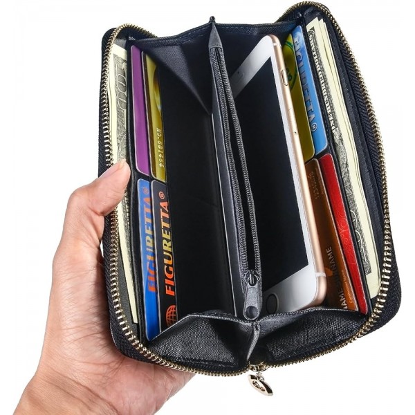 COCASES 지갑 여성 작은 지갑 RFID 보호 지갑 여성 많은 카드 슬롯 M 블랙