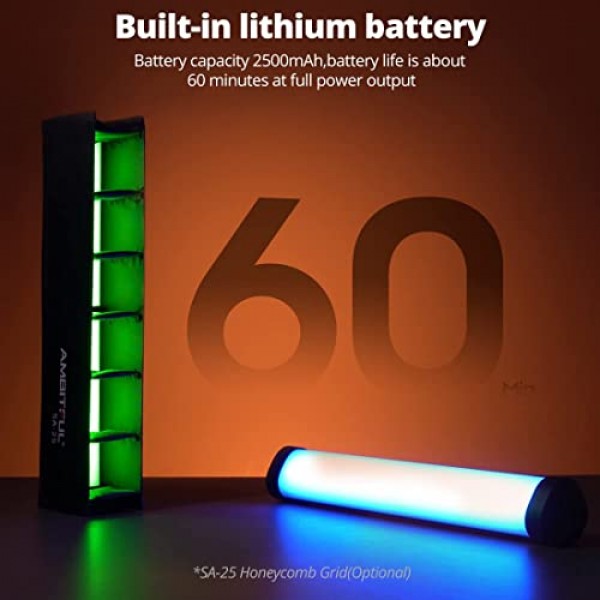 AMBITFUL A2 풀 컬러 RGB 튜브 조명, CRI 95 TLCI 97 정확한 색상, 2500K-8500K 조정 가능, RGB CCT HSI 모드, 29 Fx 조명 효과, 앱 제어 지원, 자석 디자인(A2)