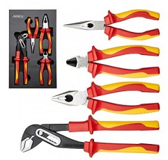 절연 플라이어 세트, AKM TOOL 4피스 1000V VDE 절연 도구 세트, 텅 및 홈 플라이어, 대각선 절단 플라이어, 긴 노즈 플라이어, 라인즈맨 플라이어