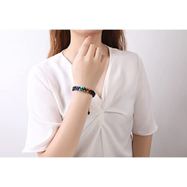 QINJIEJIE 7 차크라 정품 천연석 팔찌 여성 생명의 나무 진주 팔찌 차크라 보석 요가 팔찌 남성과 여성을위한 다채로운 더블 팔찌 Reiki 보석