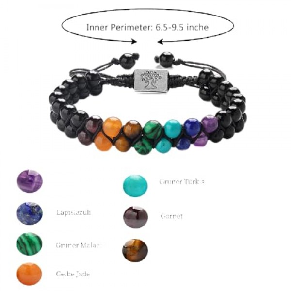QINJIEJIE 7 차크라 정품 천연석 팔찌 여성 생명의 나무 진주 팔찌 차크라 보석 요가 팔찌 남성과 여성을위한 다채로운 더블 팔찌 Reiki 보석