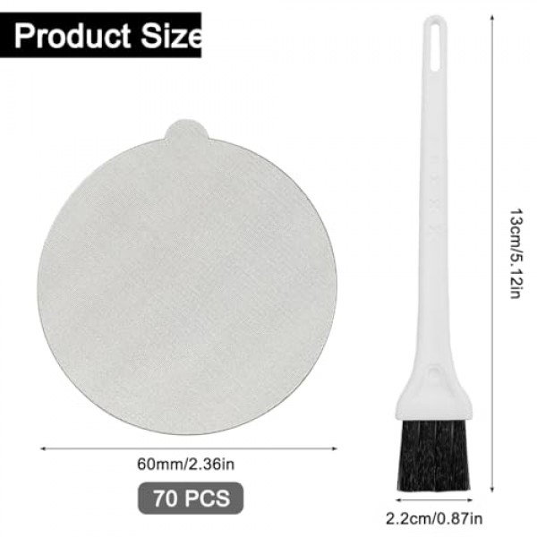 70Pcs 60mm 재사용 가능한 알루미늄 호일 뚜껑 물개, 흰색 브러시 포함, 리필 가능 에스프레소 캡슐 스테인레스 스틸 커피 포드 스티커 커버 물개, Nespresso Vertuoline 캡슐과