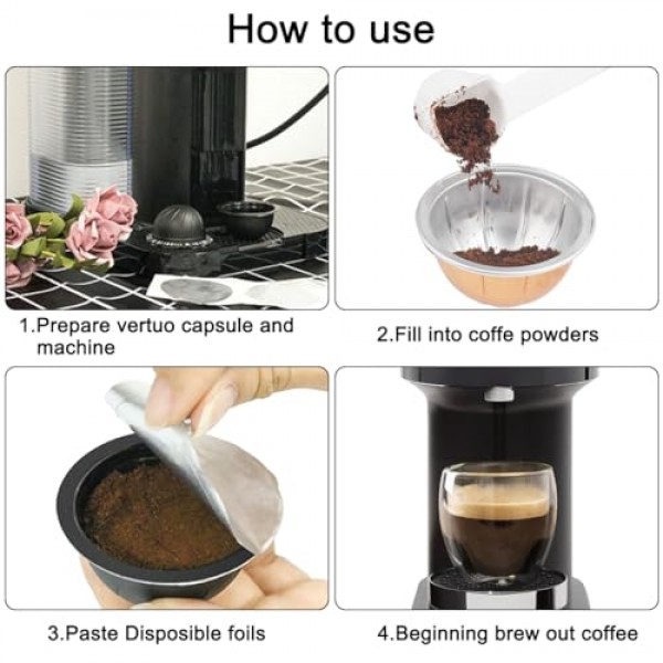 70Pcs 60mm 재사용 가능한 알루미늄 호일 뚜껑 물개, 흰색 브러시 포함, 리필 가능 에스프레소 캡슐 스테인레스 스틸 커피 포드 스티커 커버 물개, Nespresso Vertuoline 캡슐과