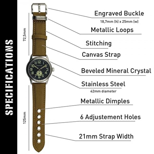 WTI 제2차 세계대전 군용 시계 - USAF 봄바디어 스위스 기계, 강철 케이스, 고광도 바늘 및 가죽 스트랩 10 ATM - 한정판 번호 500개