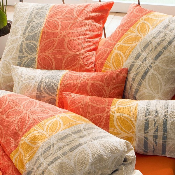 Erwin Müller 침대 린넨, 침대 세트 시어서커 ​​면 100% 오렌지-그레이-옐로우 사이즈 135x200cm(40x80cm) - 논아이론, 실용적인 지퍼 포함, 온도 조절(기타 색상, 사이즈 135x200