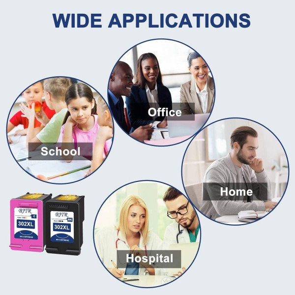 BJTR 302XL 재생산 잉크 카트리지 교체 HP DeskJet 2138 1111 2132 3638 3630 Envy 4510 4524 4528 4513 Officejet 3831 3833 6260XL(3833 6260XL) 프린터와 호환되는 HP 302XL용 교체