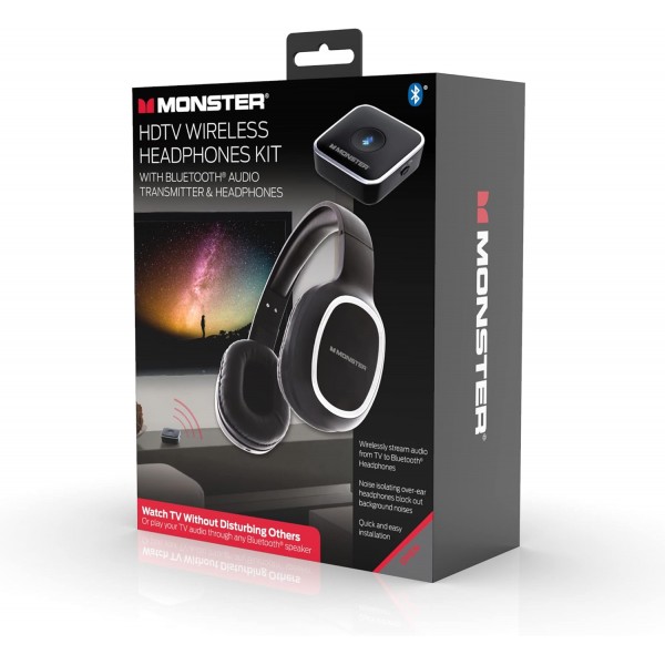 Xtreme 디지털 라이프스타일 액세서리 Monster HDTV 무선 헤드폰 키트, 블루투스 송신기 포함, 블랙
