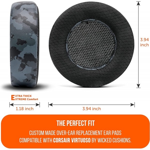 Corsair Virtuoso RGB Wireless, Corsair Virtuoso RGB Wireless XT 및 Corsair Virtuoso Wireless SE와 호환되는 냉각 젤이 있는 WC Freeze Virtuoso 하이브리드 패브릭 교체용 이어 패드 | 블랙 카모