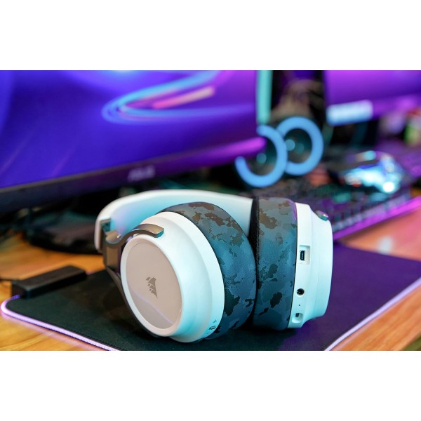 Corsair Virtuoso RGB Wireless, Corsair Virtuoso RGB Wireless XT 및 Corsair Virtuoso Wireless SE와 호환되는 냉각 젤이 있는 WC Freeze Virtuoso 하이브리드 패브릭 교체용 이어 패드 | 블랙 카모