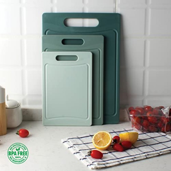 COOK WITH COLOR 도마 세트 - 3개 주방 도마 세트 - 고기, 야채, 과일용 미끄럼 방지 바닥이 있는 대형, 중형 및 소형 도마, 잡기 쉬운 손잡이(민트)