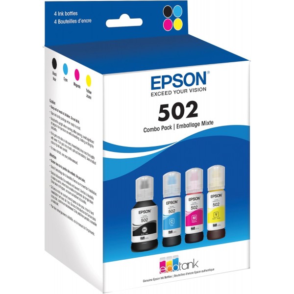 Epson T502 EcoTank 컬러 콤보 팩 자동 정지 잉크병 (ET-2700, ET-2750, ET-3700, ET-3750, ET-4750)
