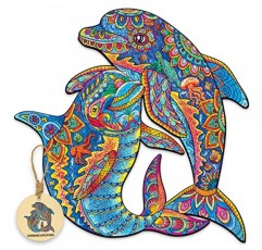 성인을 위한 DEPLEE 나무 직소 퍼즐, 돌고래 나무 직소 퍼즐, 162개 – 11.6 x 11.6인치 성인, 가족, 친구를 위한 독특한 모양의 나무 동물 퍼즐 창의적 도전 |중간