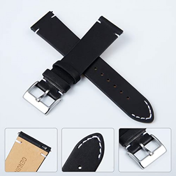 BINLUN 가죽 시계 밴드 교체 퀵 릴리스 정품 가죽 시계 스트랩 12mm 14mm 16mm 18mm 20mm 22mm 또는 24mm 남성 및 여성용 블랙/브라운/라이트 브라운/오렌지