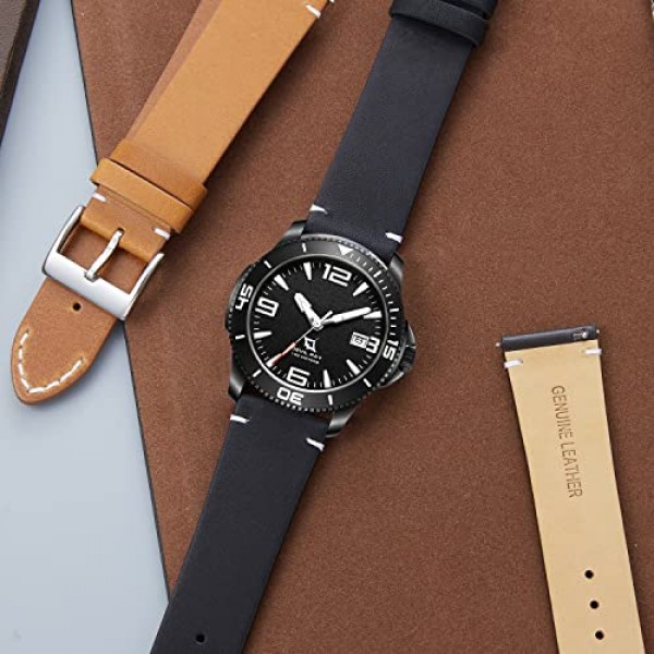 BINLUN 가죽 시계 밴드 교체 퀵 릴리스 정품 가죽 시계 스트랩 12mm 14mm 16mm 18mm 20mm 22mm 또는 24mm 남성 및 여성용 블랙/브라운/라이트 브라운/오렌지