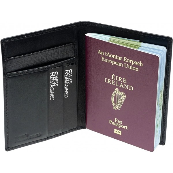 SWISS REIMAGINED 정품 가죽 Euro RIFD 여권 커버 ID 카드 지갑 여행 케이스 선물 상자 - 블랙