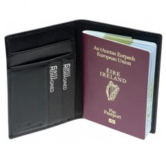 SWISS REIMAGINED 정품 가죽 Euro RIFD 여권 커버 ID 카드 지갑 여행 케이스 선물 상자 - 블랙