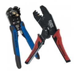 Klein Tools 80013 자동 와이어 스트리퍼 및 래칫팅 절연 단자 크림퍼가 포함된 배선 도구 키트, 뛰어난 전기 도구 키트, 2피스