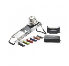 de Buyer LA MANDOLINE REVOLUTION MASTER - 탈착식 양면 스테인리스 스틸 블레이드 - 절단, 파쇄, 다이싱 및 큐빙에 적합 - 6개의 줄리엔 블레이드 및 추가 푸셔 포함 - 프랑스산