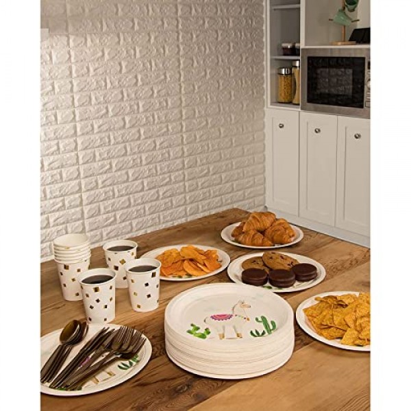 BLUE PANDA 일회용 접시 - 80개 종이 접시, 애피타이저, 점심, 저녁 식사 및 디저트를 위한 라마 파티 용품, 어린이 생일, 9 x 9인치