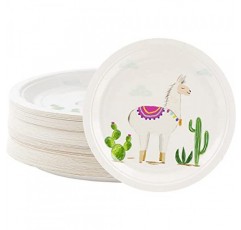 BLUE PANDA 일회용 접시 - 80개 종이 접시, 애피타이저, 점심, 저녁 식사 및 디저트를 위한 라마 파티 용품, 어린이 생일, 9 x 9인치