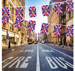 Queens Platinum Jubilee 2022 Union Jack 파티 번들 세트 Wonlonda 파티 팩 10m 멧새 1 큰 깃발 12 손 깃발 30 풍선 GB 영국 파티 70 년 희년 장식에 이상적