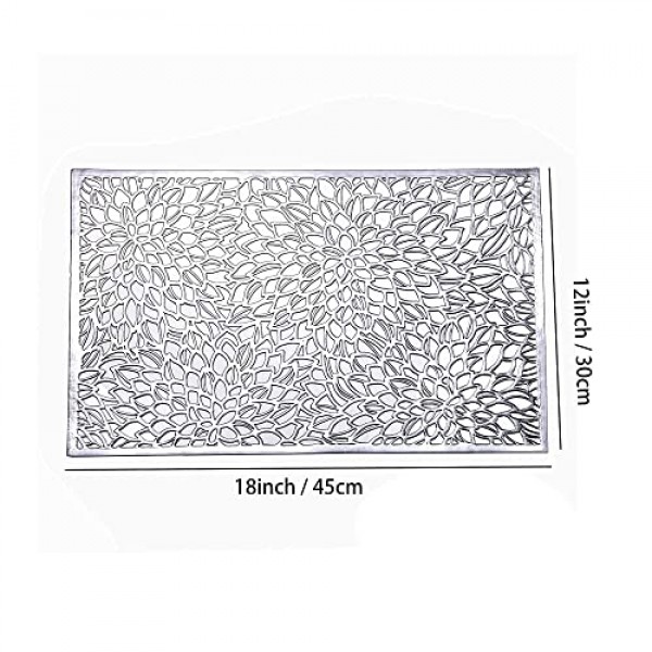 Feyarl 금속 비닐 직사각형 플레이스 매트 슬립 내열성 적층 플라스틱 Morden 식탁, 질감 있는 쉬머 스크래치 방지 테이블 매트 주방 홈 장식 4피스, 12x18인치(실버)