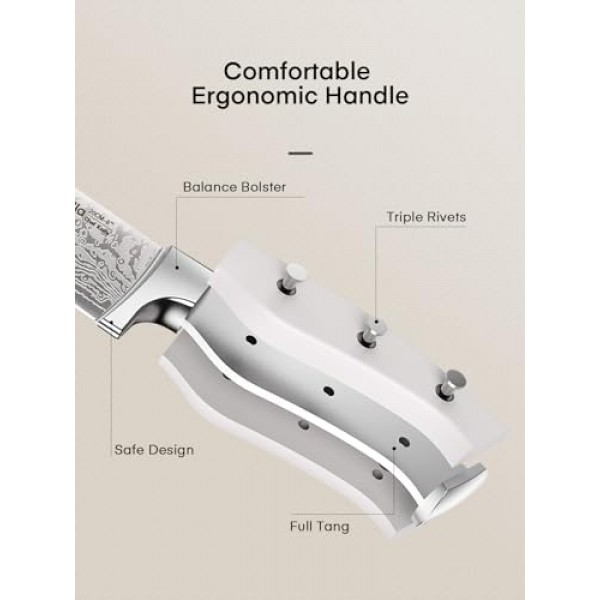 칼 세트, D.Perlla 14개 칼 블록 세트(샤프너 포함), 독특한 물결 모양 패턴의 스테인레스 스틸 주방 칼, 삼중 리벳 인체공학적 손잡이, 흰색