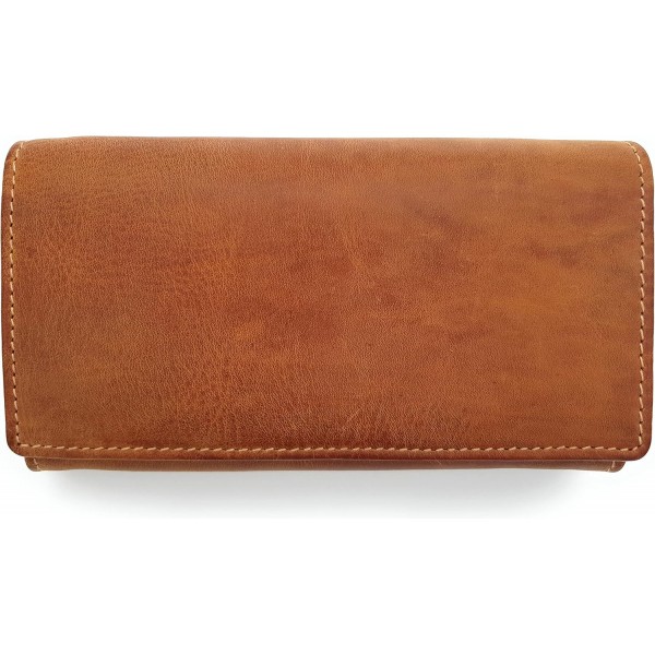 RFID 보호 기능이 있는 정품 가죽 여성용 지갑, 긴 천연 헌터 가죽 Jockey Club Toro Rustique Cognac