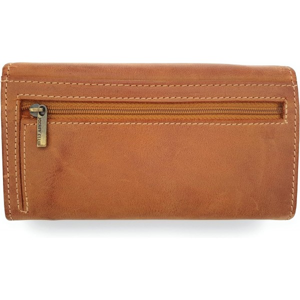 RFID 보호 기능이 있는 정품 가죽 여성용 지갑, 긴 천연 헌터 가죽 Jockey Club Toro Rustique Cognac